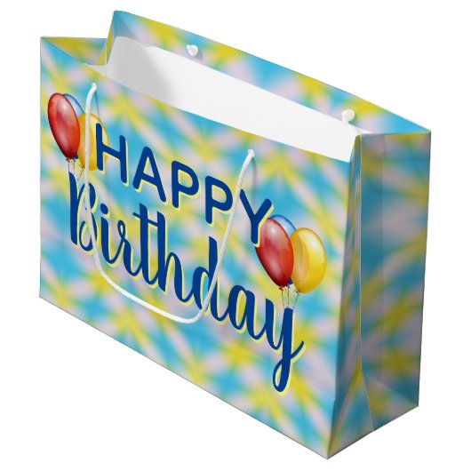 ハッピーバースデー絞り染め再利用可能 ラージペーパーバッグ (正面アングル)