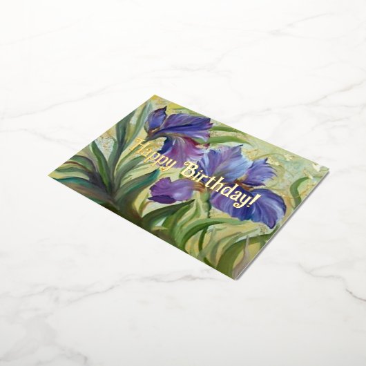 ハッピーバースデー絵画のロマンチックな虹彩 箔シーズンポストカード (回転した状態)