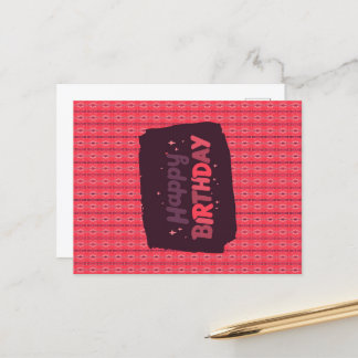 ハッピーバースデー縦弦オーナメントピンク ポストカード