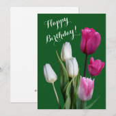 ハッピーバースデー美しいフローラホワイトピンクのチューリップ シーズンカード (正面/裏面)