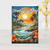ハッピーバースデー美しい熱帯海 カード (黄色い花)