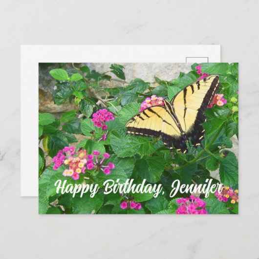 ハッピーバースデー美しい蝶の花 ポストカード (正面/裏面)