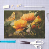 ハッピーバースデー美しい黄色の花、蝶 薄葉紙 (クラフト)