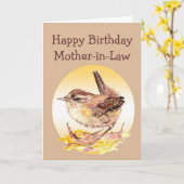 ハッピーバースデー義母の水色ウォンバード カード (黄色い花)