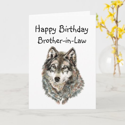 ハッピーバースデー義理の兄弟ユーモウルフ、オオカミ カード (黄色い花)