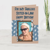 ハッピーバースデー義理の妹の写真ブルーブラウン カード (正面)