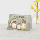 ハッピーバースデー義理の娘雀バードファミリー カード (黄色い花)