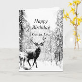 ハッピーバースデー義理の息子ヴィンテージスタンド、鹿カード カード (黄色い花)
