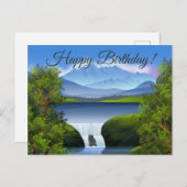 ハッピーバースデー自然マウンテンランドスケープ滝 シーズンポストカード (正面/裏面)
