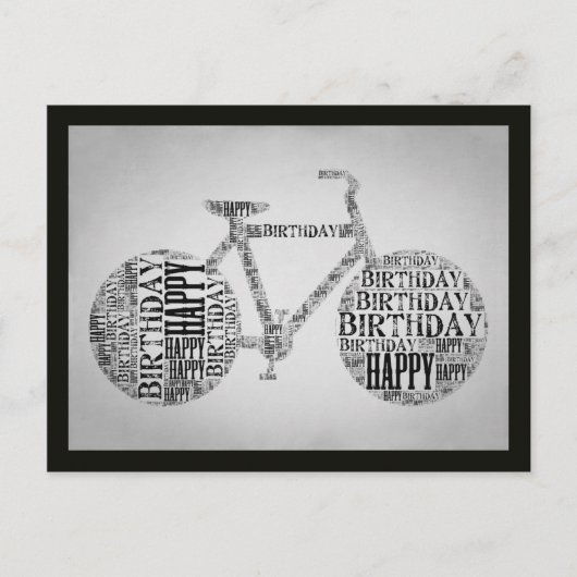 ハッピーバースデー自転車タイポグラフィ葉書 ポストカード (正面)