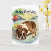ハッピーバースデー興奮するユーモアのボクサー犬 カード (黄色い花)