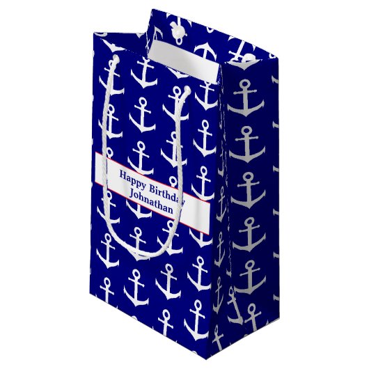 ハッピーバースデー航海の赤と青のいかり スモールペーパーバッグ (正面アングル)
