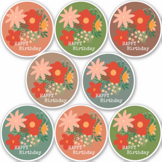 ハッピーバースデー花花束ステッカー6色 シール (正面)