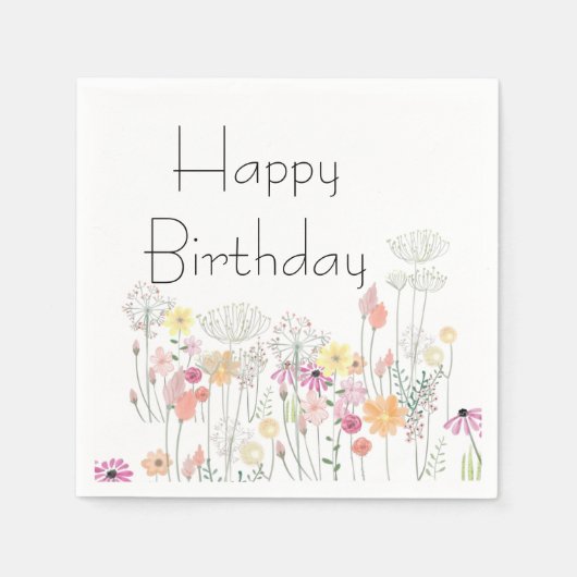 ハッピーバースデー花 スタンダードカクテルナプキン (正面)