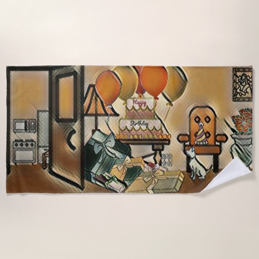 ハッピーバースデー芸術 ビーチタオル (正面)