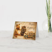 ハッピーバースデー茶色の木製ヴィンテージおもちゃカメラ カード (正面)