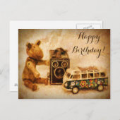 ハッピーバースデー茶色の木製ヴィンテージ玩具 ポストカード (正面/裏面)