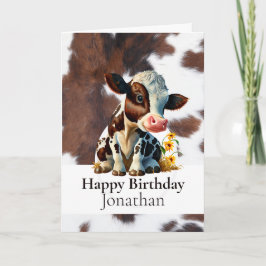 ハッピーバースデー茶色の牛隠しボーイカード カード