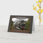 ハッピーバースデー蒸気機関イラストレーション カード (黄色い花)