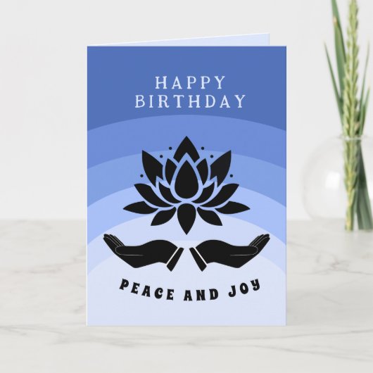 ハッピーバースデー蓮の花平和的な青 カード (正面)