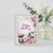 ハッピーバースデー蝶と花 ポストカード (スタンド正面)