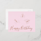 ハッピーバースデー蝶ピンクフォイルホリデー 箔シーズンポストカード (正面/裏面)
