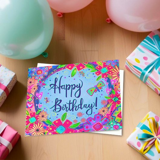 ハッピーバースデー蝶フローラ ガーリー カード