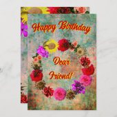 ハッピーバースデー親愛フレンド誕生日カード 招待状 (正面/裏面)