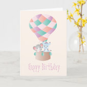 ハッピーバースデー象ライノセロスホットエアバルーン カード (黄色い花)