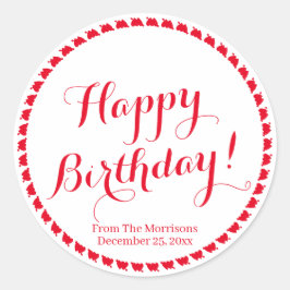 ハッピーバースデー赤いハートカスタムスクリプト名 ラウンドシール