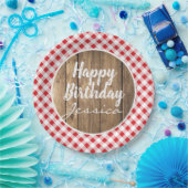 ハッピーバースデー赤く素朴な木BBQのピクニックパーティー ペーパープレート (パーティー)