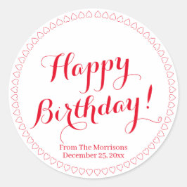 ハッピーバースデー赤カスタムのスクリプト名ハート ラウンドシール