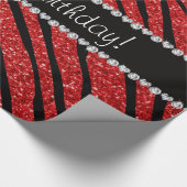 ハッピーバースデー赤グリッター縞模様 ラッピングペーパー (角)