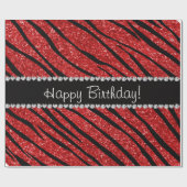 ハッピーバースデー赤グリッター縞模様 ラッピングペーパー (フラット)