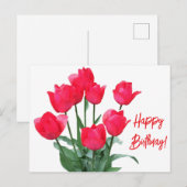 ハッピーバースデー赤チューリップカラフル明るいフローラ ポストカード (正面/裏面)