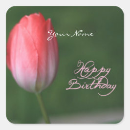 ハッピーバースデー赤チューリップ花 スクエアシール