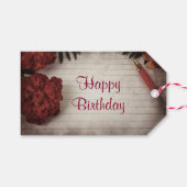 ハッピーバースデー赤フローラペンと紙 ギフトタグ (正面(横))