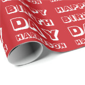 ハッピーバースデー赤白名前をカスタムするモダンおもしろい ラッピングペーパー (ロールコーナー)