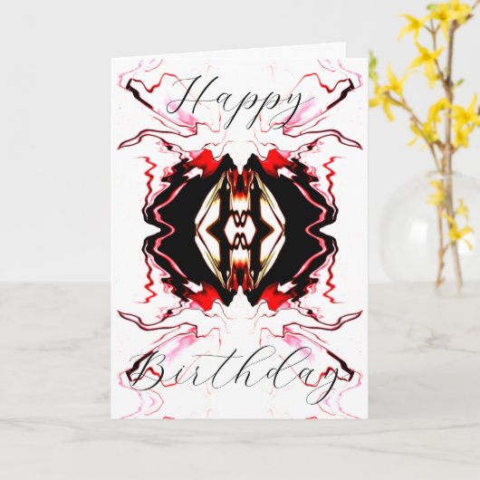 ハッピーバースデー赤白黒抽象芸術花 カード (黄色い花)
