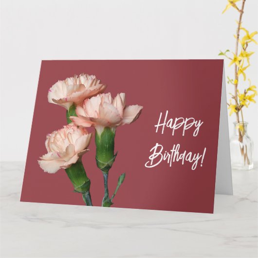 ハッピーバースデー赤面ピンクカーネーションかわいらしフローラ カード (黄色い花)