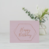 ハッピーバースデー赤面フレームピンク箔押しカード 箔シーズンポストカード (立ち正面)