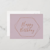 ハッピーバースデー赤面フレームピンク箔押しカード 箔シーズンポストカード (正面/裏面)