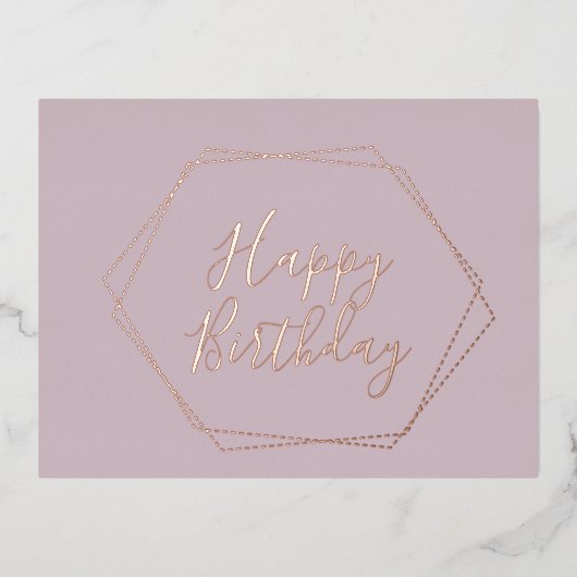 ハッピーバースデー赤面フレームピンク箔押しカード 箔シーズンポストカード (正面)
