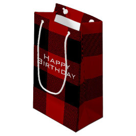 ハッピーバースデー赤黒バッファローのプレイド スモールペーパーバッグ