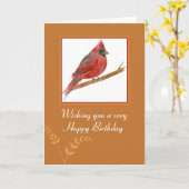 ハッピーバースデー赤（鳥）ショウジョウコウカンチョウ鳥水色 カード (黄色い花)