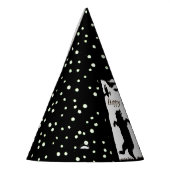 ハッピーバースデー踊りブラックベアーズホワイト水玉模様 パーティーハット (左)