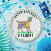 ハッピーバースデー追加の名前ヤギと葉 ペーパープレート (パーティー)