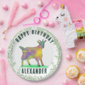 ハッピーバースデー追加の名前ヤギと葉 ペーパープレート (パーティー)