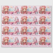 ハッピーバースデー追加ガール名かわいいピンクカップケーキ ラッピングペーパー (フラット)