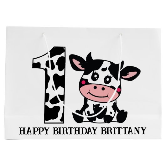 ハッピーバースデー追加ネームファーム牛の子供ユニセックス ラージペーパーバッグ (裏面)